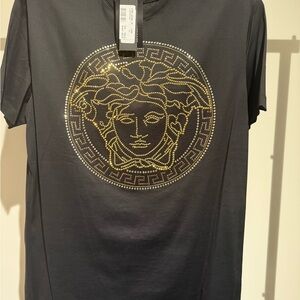 Versace Black Tee with Gold Embellishments